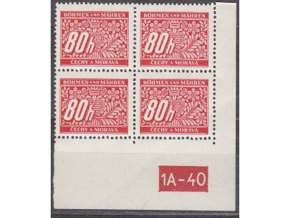 80h červená, pravý roh. 4blok s DČ 1A-40, varianta Y, Nr.DL8, **