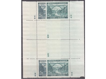 1940, 5K Bechyně, svislé L+P meziarší, křížky, Nr.45, **
