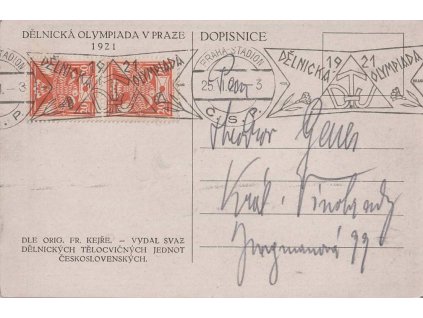 1921, Praha, Dělnická olympiáda, propagační pohled