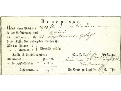 Brno, recepis z roku 1831