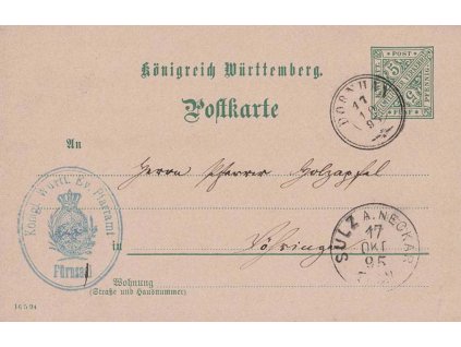 Württemberg, 1895, DR Dobnhan, dopisnice 5 Pf, prošlé