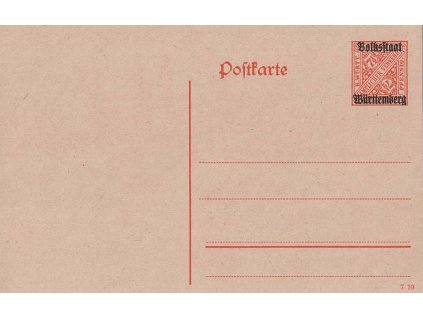 Württemberg, 1919, 7 1/2 Pf služební dopisnice DP48,