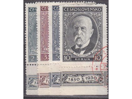 1930, 2-10Kč série TGM,dolní okraje, Nr.261-4, pamětní razítka, ilustrační foto