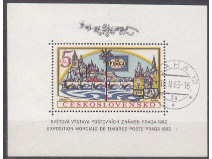 1962, 5Kčs zoubk. aršík PRAGA 62, denní razítko, Nr.1268A, ilustrační foto