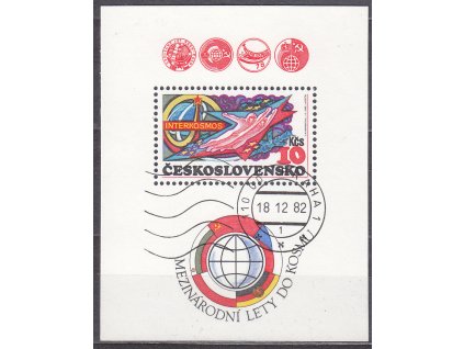 1980, 10Kčs aršík Interkosmos, zoubkovaný, strojové razítko, Nr.A2434A, ilustrační foto