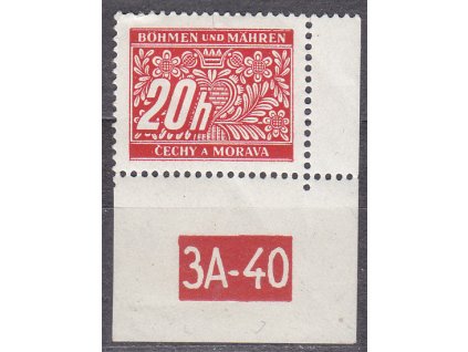 20h červená, pravý roh. kus s DČ 3A-40, varianta X, Nr.DL3, **
