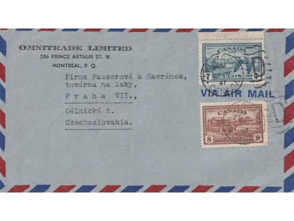 Kanada, 1947, DR Montreal, let. dopis zasl. do Prahy