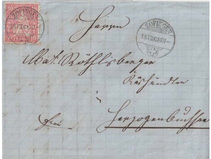 1868, DR Zofingen, skládaný dopis vyfr. zn. 10 C