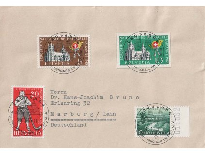 1955, DR Lausanne, dopis, vyfr. zn. 10 C z aršíku