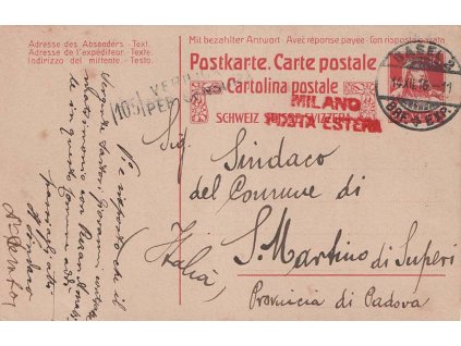 1916, DR Basel, dopisnice (díl) zaslaná do Itálie, hezké
