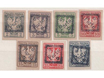 1919, 2-25 H Orel, 7 kusů známek s přetiskem Porto (*)