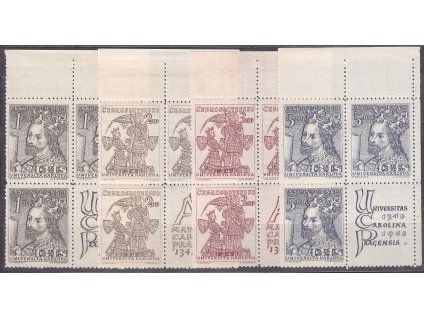 1948, 1.50-5Kčs Karlova Univerzita, pravé horní roh. 4bloky, Nr.470-73, **