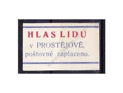 1945, novinová nálepka "HLAS LIDU V PROSTĚJOVĚ", bez lepu