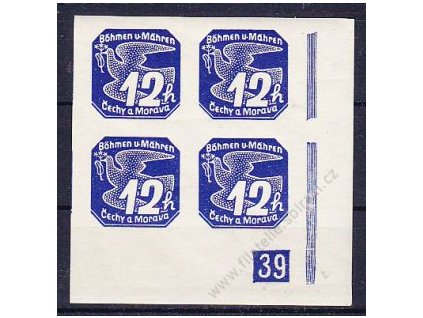 12h modrá, roh. 4blok s DČ 39 - protikus k DČ 2, Nr.NV6, **