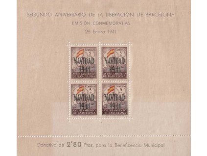 1941, Barcelona, 5 C aršík s přetiskem, MiNr.Bl.3, **/*