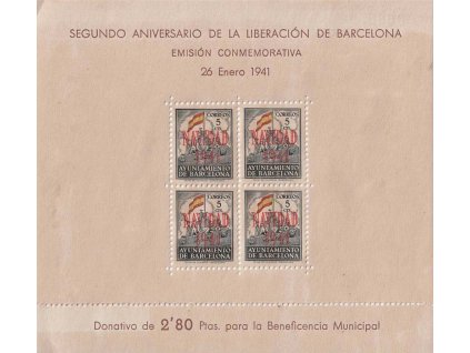 1941, Barcelona, 5 C aršík s přetiskem, MiNr.Bl.4, **/*