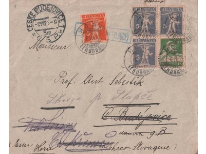 Slabce, dopis zaslaný v roce 1925 z Hornu do Budějovic
