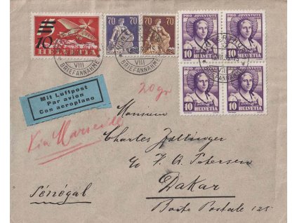 1936, DR Winterthur, let. dopis zaslaný do Senegalu
