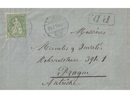 1870, St. Imier, skládaný dopis zaslaný do Prahy,