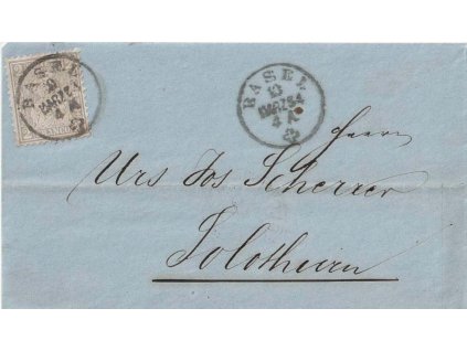 1864, DR Basel, skládaný dopis zaslaný ve Švýcarsku