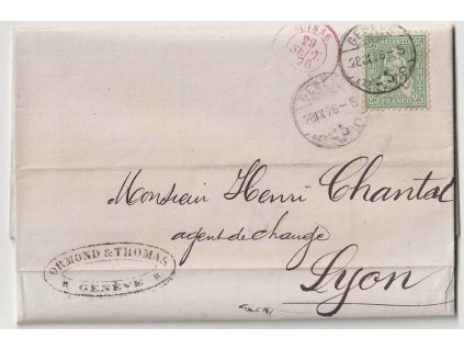 1873, DR Geneve, skládaný dopis zasl. do Lyonu, hezké