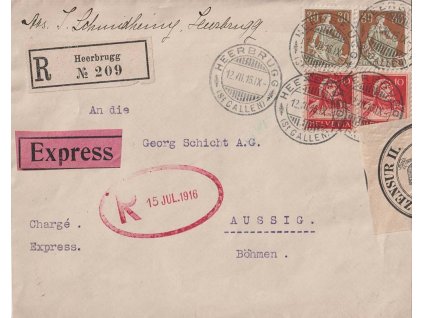 1916, DR Heerbrugg, R-Ex dopis zasl. do Čech, cenzura