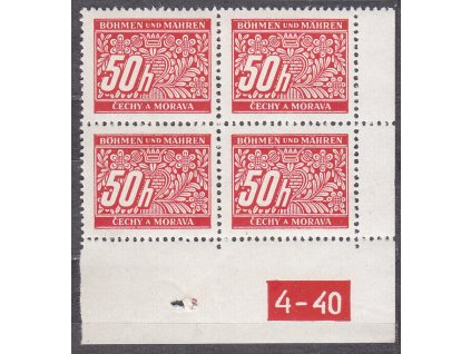 50h červená, pravý roh. 4blok s DČ 4-40, varianta X, Nr.DL6, **