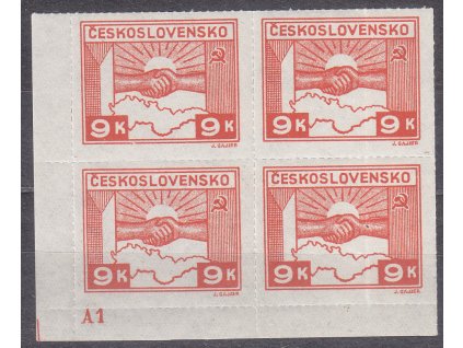 1945, 9K Košické, rohový 4blok s DČ A1(2), Nr.357, **, lehce natrženo v perforaci