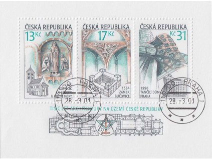 2001, 13-31 Kč aršík Architektura, Nr.A285-87, razítko