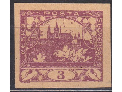 3h fialová, nezoubkovaný ZT na nahnědlém papíru, Nr.2, bez lepu, ilustrační foto