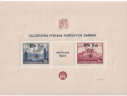 50h-1Kč aršík Bratislava, přetisk Wir sind frei!, **