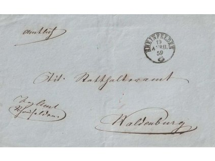 1859, DR Rheinfelden, dopis zaslaný ve Švýcarsku