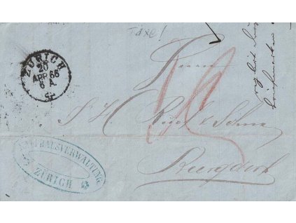 1866, DR Zürich, skládaný dopis zasl. do Burgdorfu