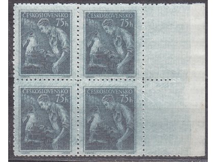 1954, 75h Povolání, výrazně zbarvený papír, krajový 4blok, Nr.780VV, **