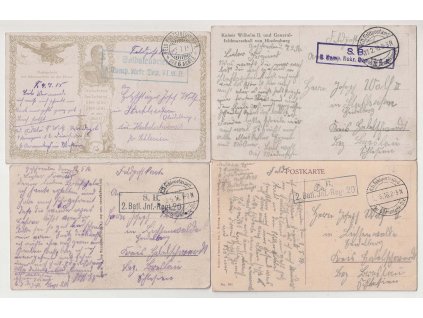 1915/1916, 4 ks pohlednic prošlých z různých útvarů
