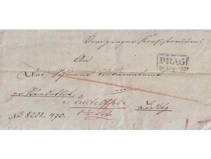 Prag, 1832, skládaný dopis, prošlé, stopy pošt. provozu