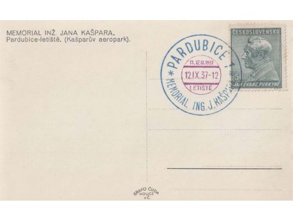 1937, Pardubice, Memorial ing. J.Kašpara, pohlednice