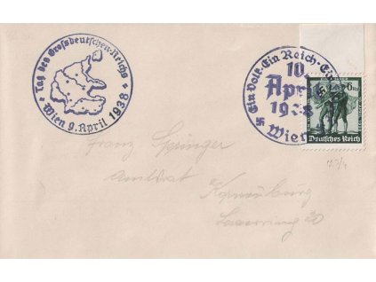 1938, Wien, Den říše, pamětní obálka, tiskopis, prošlé