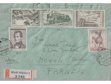 1957, DR Mladá Boleslav, R-dopis zasl. do Francie, hezké