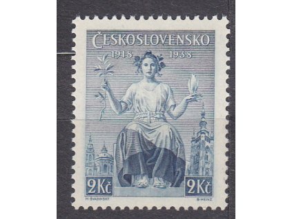 1938, 2Kč Republika, známka z aršíku, Nr.347, **