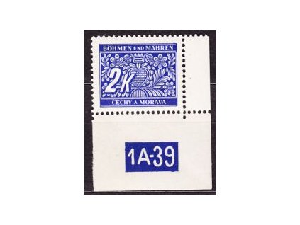 2K modrá, pravý roh. kus s DČ1A-39, varianta X, Nr.DL11, **