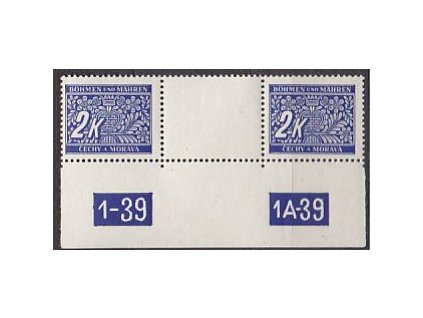 1939, 2K modrá, meziarší s DČ, Nr.DL11, **