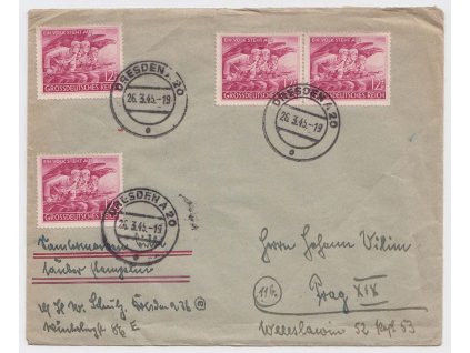 1945, dopis vyfrankovaný několika známkami 12 Pf