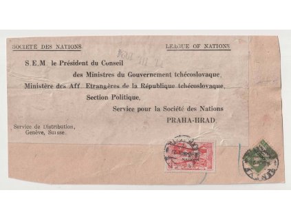 1924, Societé des Nations, výstřižek z balíku se zn. 10C