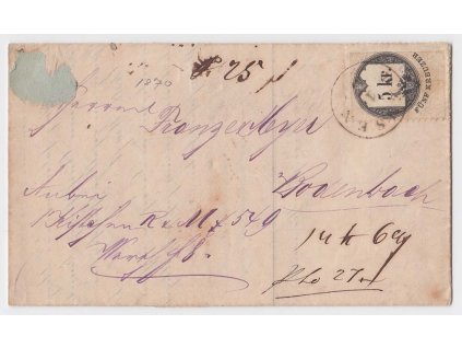 1870, nákladní list s kolkem 5 Kr, razítko Bensen