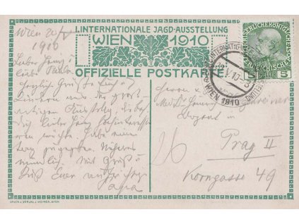1910, Wien, Jagd-Ausstellung, výstavní pohlednice, dv