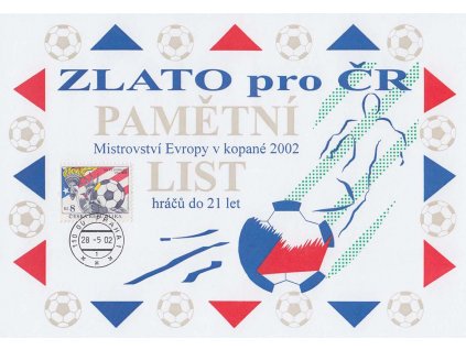 2002, Zlato pro ČR, MS Evropy v kopané, pamětní list