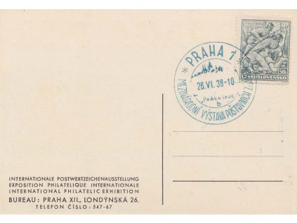1938, Praha, Výstava známek, propagační pohlednice