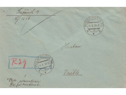 1938, PP 59, R-dopis zaslaný do Vráblů, omačkání