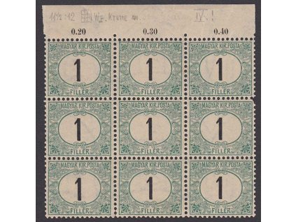 1903, 1 f doplatní, 9blok, MiNr.1A, ** , téměř odděleno